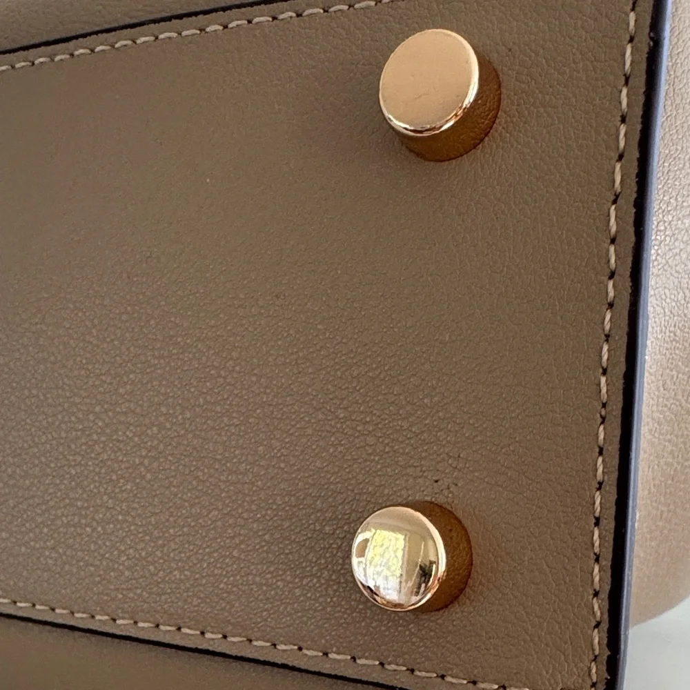Taupe Structured Top-Handle Satchel with Gold Turn-Lock - Picture 8 of 16